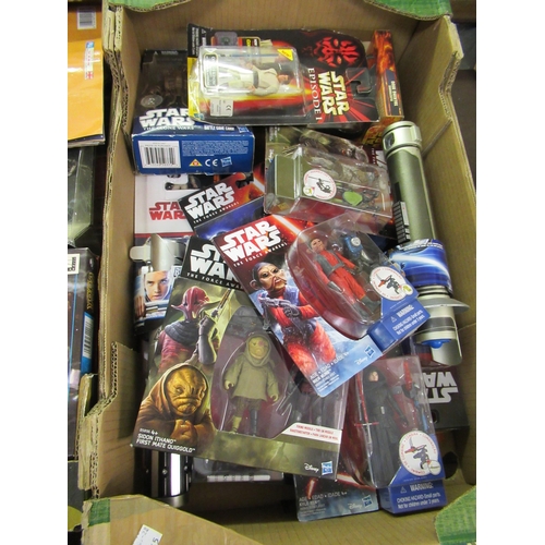 146 - Two boxes containing a quantity of Star Wars collectables and a box of various action figures