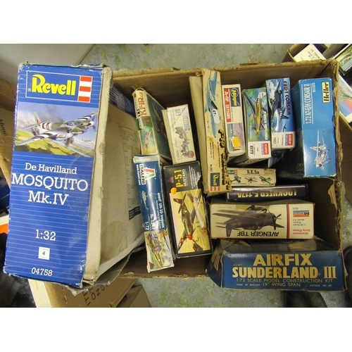 175 - Box containing fifteen model aircraft kits including an Airfix Sunderland