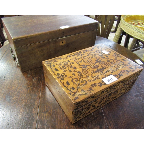 1812 - 19th Century burr maple and rosewood marquetry inlaid work box, together with a 19th Century mahogan... 