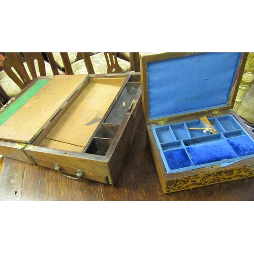 1812 - 19th Century burr maple and rosewood marquetry inlaid work box, together with a 19th Century mahogan... 