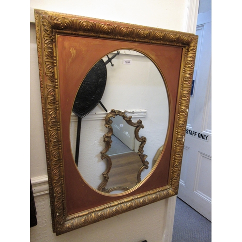 1838 - Rectangular gilt framed hanging wall mirror with oval plate, 33ins x 26ins