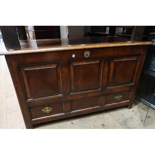 1842 - 19th Century Continental walnut coffer, the hinged top above three panel front with drawers below, 4... 