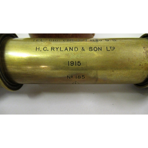 204 - H.C. Ryland & Son, World War I military issue leather cased telescope, mark IV, No. 185 together wit... 