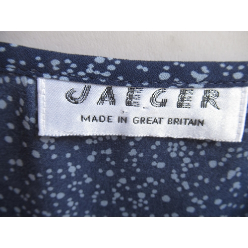 23 - Jaeger navy blue ladies jacket, Jaeger blue patterned matching skirt and blouse and a Jaeger black s... 