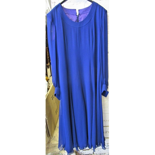 24 - Harrods, Frank Usher blue long sleeved chiffon dress (slight pulls), size 14, together with two Holl... 