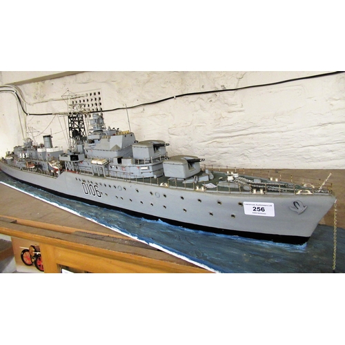 256 - Scratch built scale model warship, Daring Class Destroyer, HMS Decoy, D106, 50.5ins wide