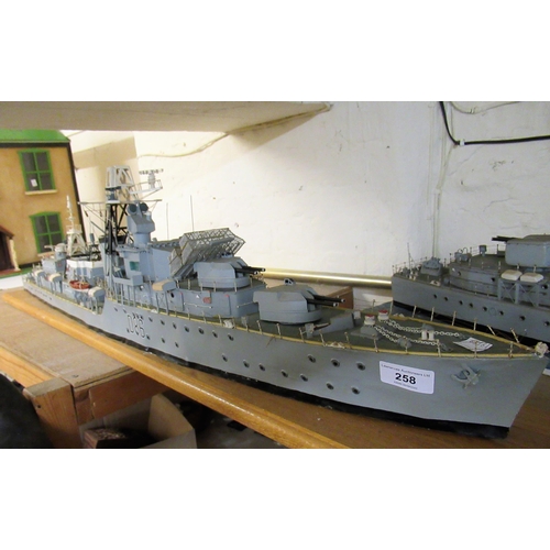 258 - Scratch built wooden scale model of a Warship, D86, HMS Agincourt, 46.5ins wide