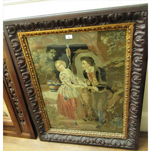 28 - Large 19th Century Berlin woolwork picture, lovers before a well, 30ins x 22ins, signed and dated 18... 