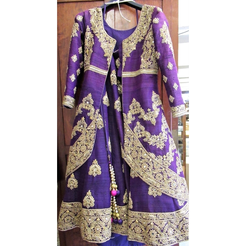 29 - Indian mauve gold threadwork decorated ceremonial coat and skirt