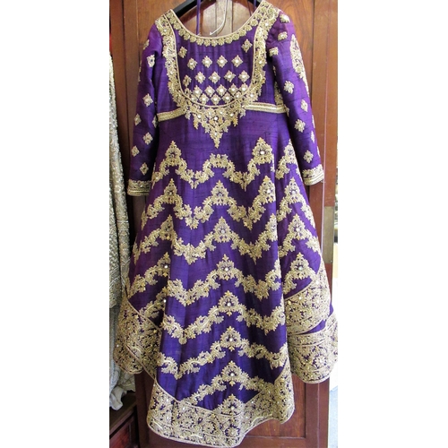 29 - Indian mauve gold threadwork decorated ceremonial coat and skirt