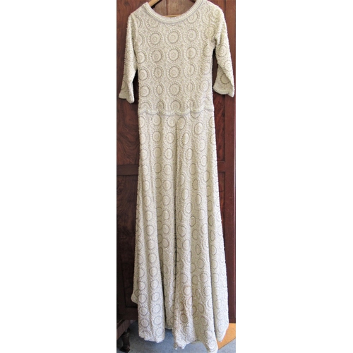 30 - Indian ladies long dress with shawl decorated with threadwork and simulated pearls