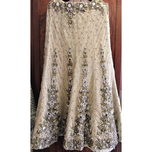 31 - Indian ladies skirt with shawl and another gold and silver threadwork decorated skirt