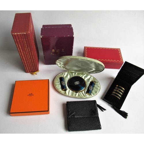 45 - Three empty presentation boxes by Hermes, Cartier and Asprey, Louis Vuitton city guide, DKNY purse, ... 