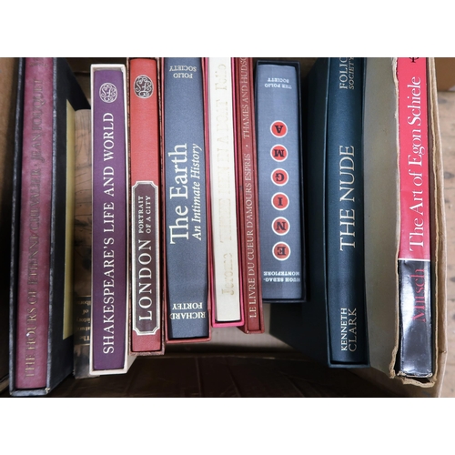 464 - Two boxes containing a collection of various folio society books, all with slip cases