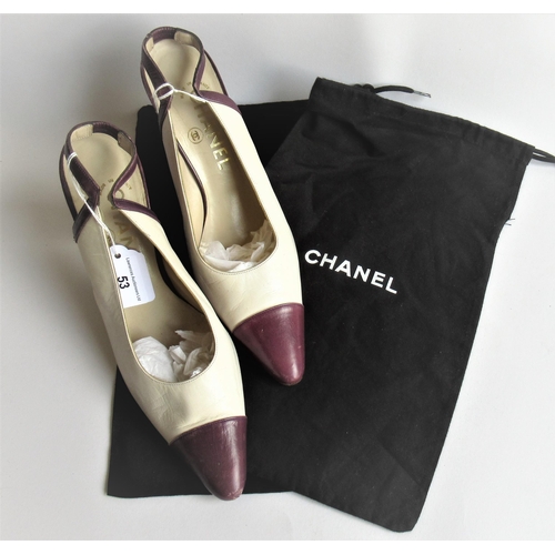 53 - Pair of Chanel cream and mauve leather slingback shoes, size 39, complete with dust bags