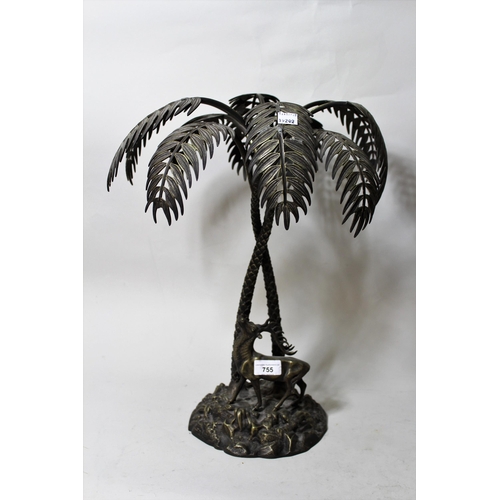 755 - 19th Century Elkington type table centre, in the form of a deer beneath a palm tree, 18.5ins high