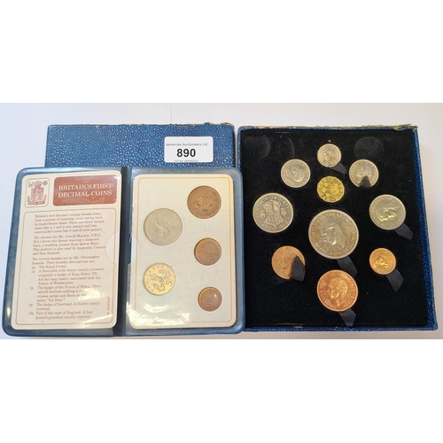 890 - 1951 Festival of Britain ten coin set, farthing to five shillings together with a cased decimal coin... 