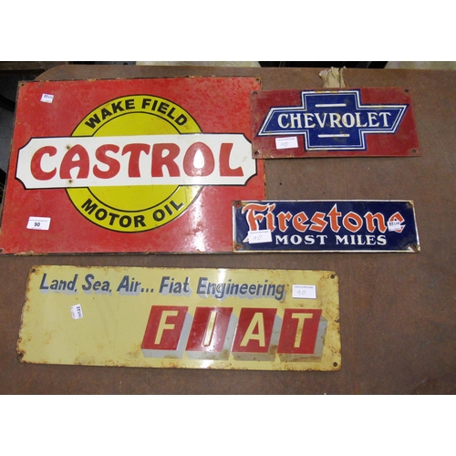 90 - Small enamel sign for Castrol Motor Oil, 15ins x 18ins together with another Fiat, 6ins x 19.75ins a... 