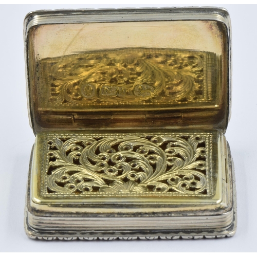 957 - Nathaniel Mills, rectangular silver castle top vinaigrette, Birmingham 1838