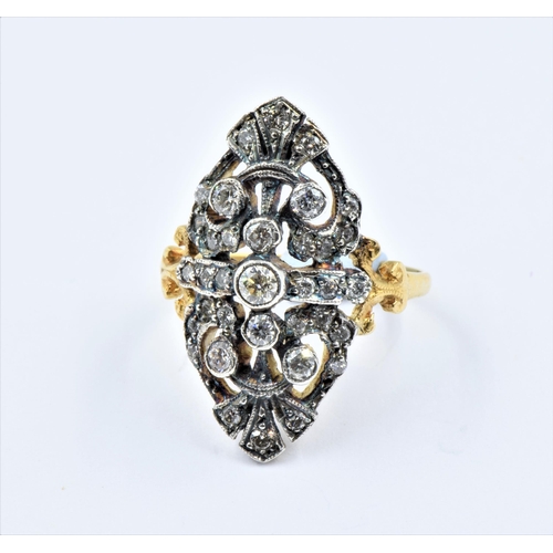 962 - Yellow metal ring set rose cut diamonds, size L.5