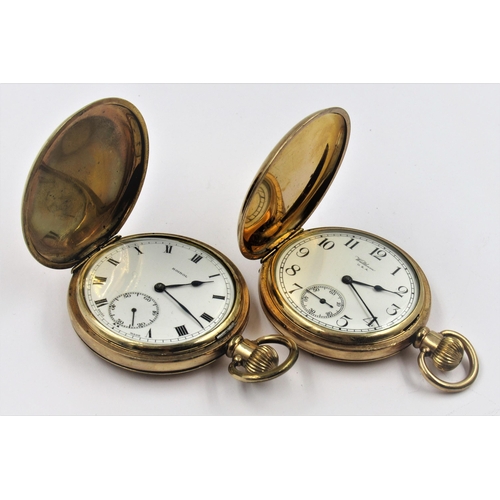 978 - Gold plated hunter pocket watch by Waltham, together with another similar