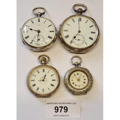 979 - Four various silver cased pocket and fob watches