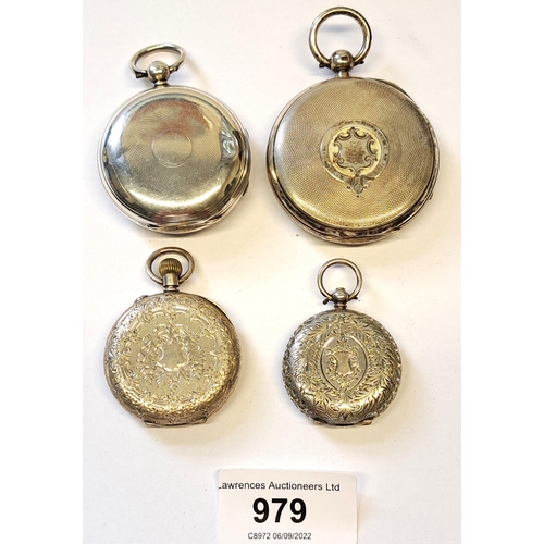 979 - Four various silver cased pocket and fob watches