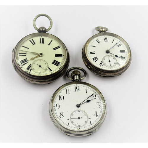 980 - Three various silver cased open faced pocket watches