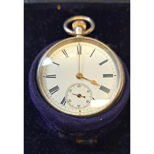 982 - Continental silver cased keyless fob watch in original box, together with an enamel watch dial