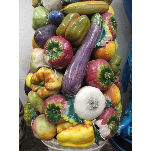 502 - Large Italian Majolica pottery sculpture of fruit and vegetables, 37ins high