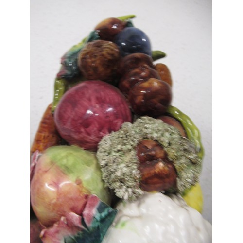 502 - Large Italian Majolica pottery sculpture of fruit and vegetables, 37ins high