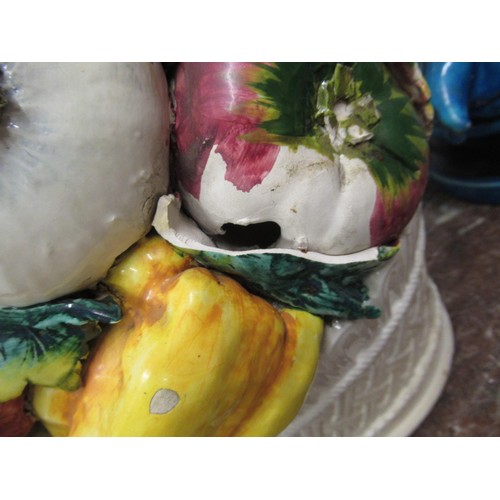 502 - Large Italian Majolica pottery sculpture of fruit and vegetables, 37ins high