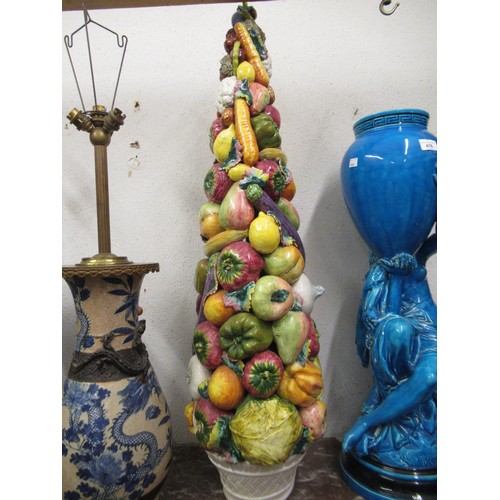 502 - Large Italian Majolica pottery sculpture of fruit and vegetables, 37ins high