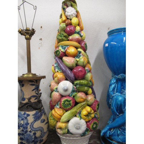 502 - Large Italian Majolica pottery sculpture of fruit and vegetables, 37ins high