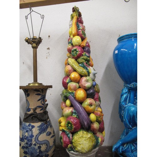 502 - Large Italian Majolica pottery sculpture of fruit and vegetables, 37ins high