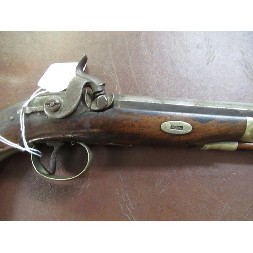 105 - Late 18th / early 19th Century percussion pistol with octagonal steel barrel, engraved lock plate, e... 