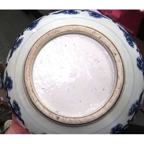 524 - Reproduction Chinese blue and white floral decorated jardiniere 9ins diameter, together with a repro... 