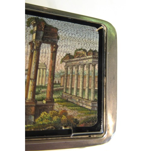 964 - Early 20th Century miniature silver trinket box, the hinged cover inset with a pietra dura panel dep... 