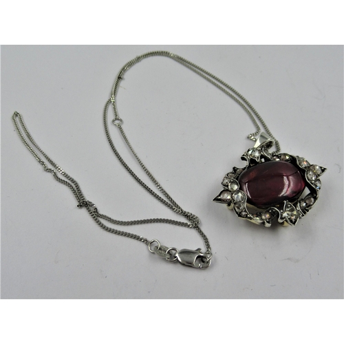 1055 - Georgian white and yellow metal rose cut diamond and garnet brooch adapted for use as a pendant, 32m... 