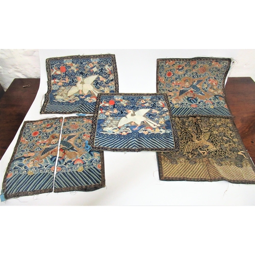 106 - Group of five Chinese panels, embroidered with exotic birds (one at fault)