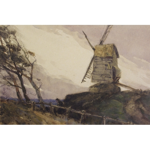 1205 - William Tatton Winter, watercolour of figure before a windmill in a landscape, signed with initials ... 