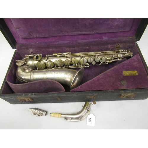 126 - Late 19th / early 20th Century silvered brass alto saxophone by Antoine-Joseph ' Adolphe ' Sax, 84, ... 