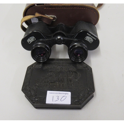 130 - Pair of Carl Zeiss 8 x 30 binoculars in original fitted case, together with 19th Century irregular o... 