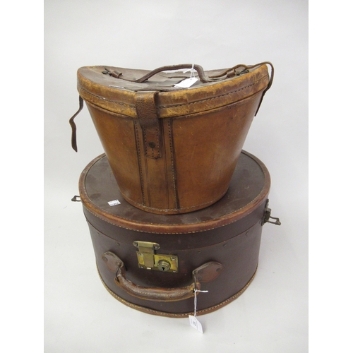 137 - Leather hat box, another hat box, three various small leather collar and brush boxes etc.