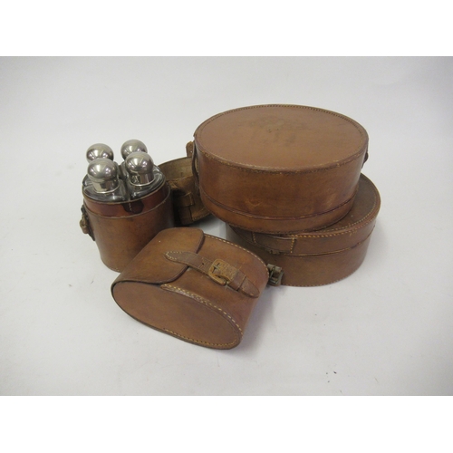 137 - Leather hat box, another hat box, three various small leather collar and brush boxes etc.