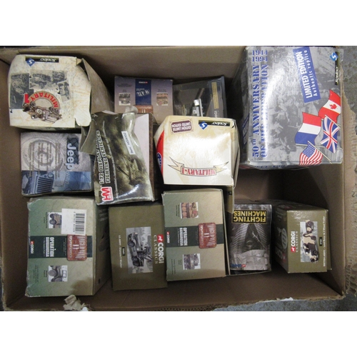 158 - Box containing twelve Corgi and Solido diecast metal military vehicles