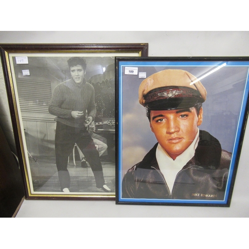 189 - Two framed Elvis Presley posters, 19.5ins x 15.5ins each approximately