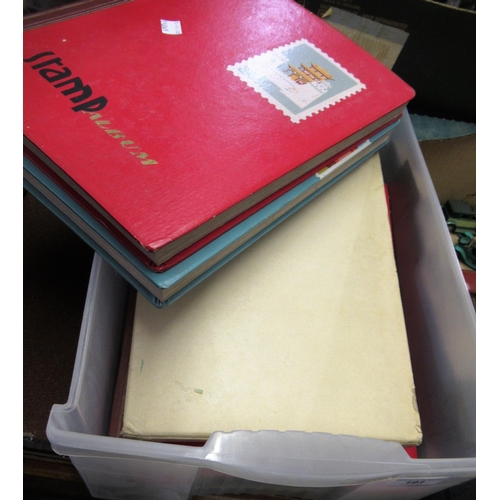 191 - Box containing a quantity of stock books and various albums of stamps, including loose World stamps