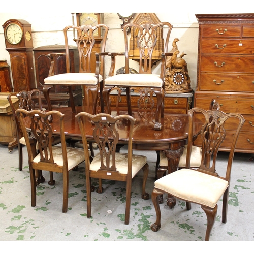 2010 - Set of nine (seven plus two) mahogany dining chairs in Chippendale style, the carved pierced splat b... 