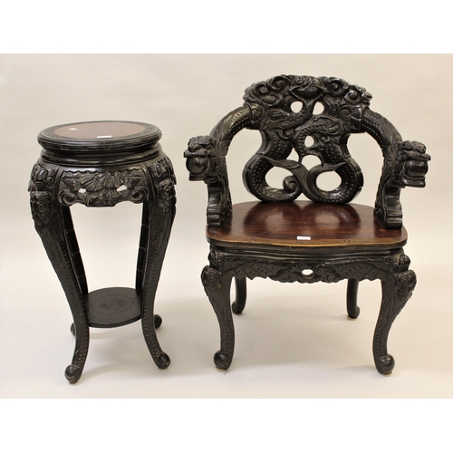 2011 - Late 19th / early 20th Century Japanese carved hardwood elbow chair, the dragon back and arms above ... 